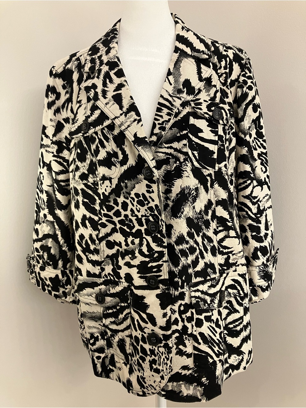 Studio Works Black & White Animal-Print Blazer Jacket
